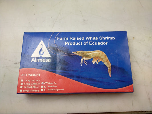 Vannamei shrimps HOSO 40/50  1 kg 25% -ECUADOR